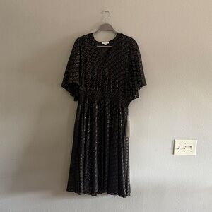 Calvin Klein Black Midi Dress with Subtle Pattern